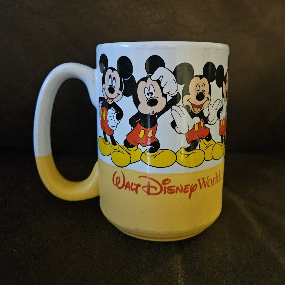 Vintage 80's Disney Mickey Mouse Mug - Yellow and White